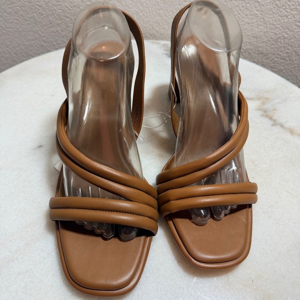 Caslon Lenny Tan Brown Leather Padded Multi Strap Block Heel Sandals 11M